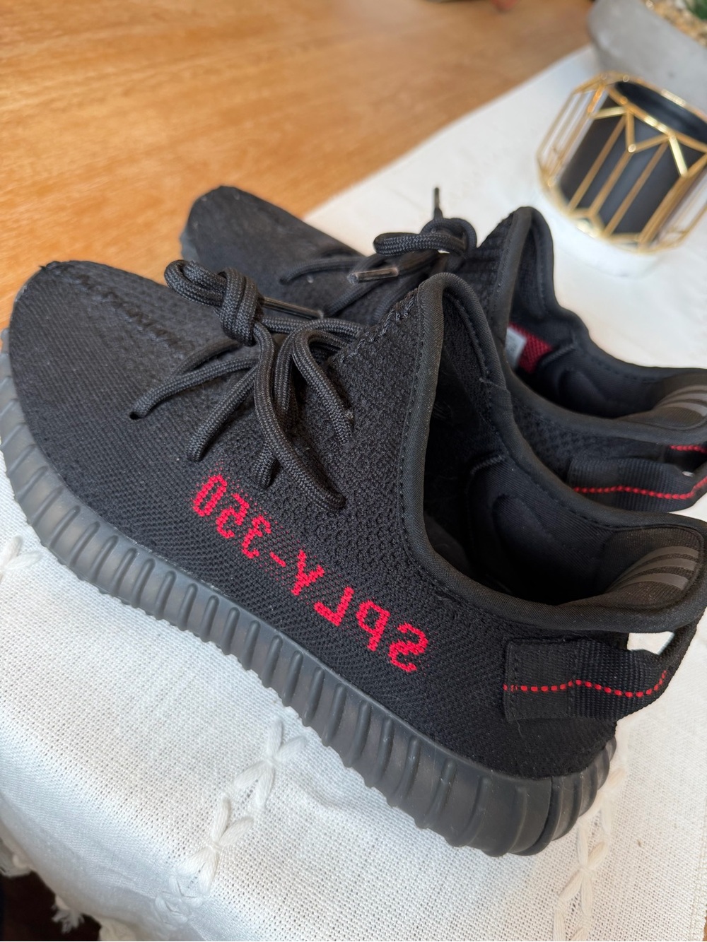 Black and Red Knit Sneaker with 'SPLY-350' Accent